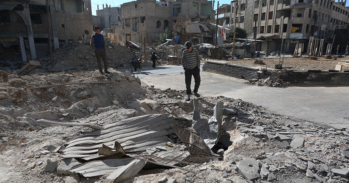 Zerstörte Hauser in Duma, Syrien