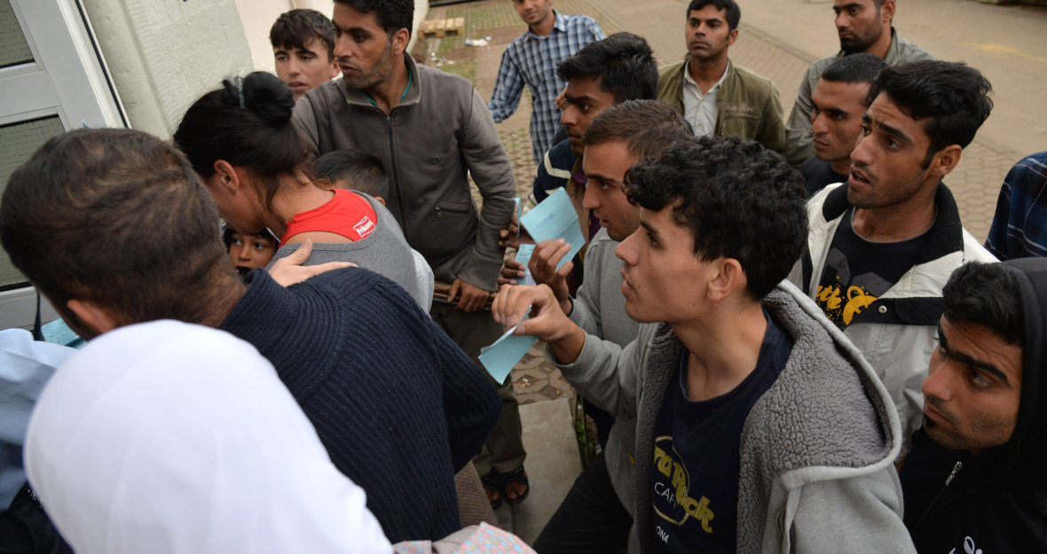 Flüchtlinge bei ihrer Ankunft in Deutschland.