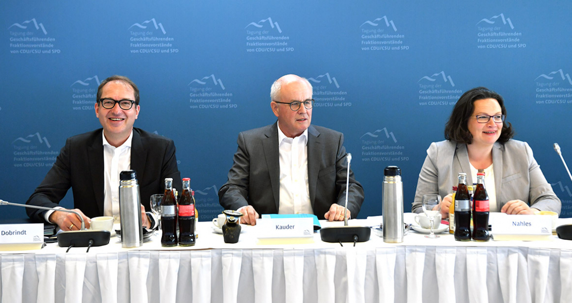 Alexander Dobrindt, Andrea Nahles, Volker Kauder während der Verabschiedung der Beschlüsse 2018