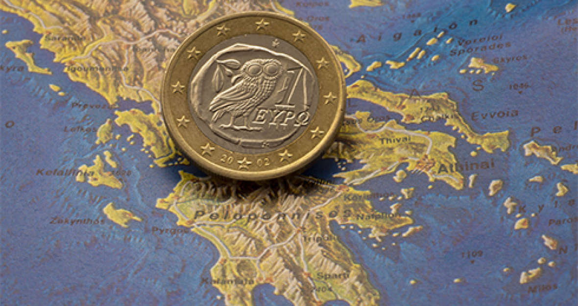 Griechenland und eine Ein-Euro-Münze