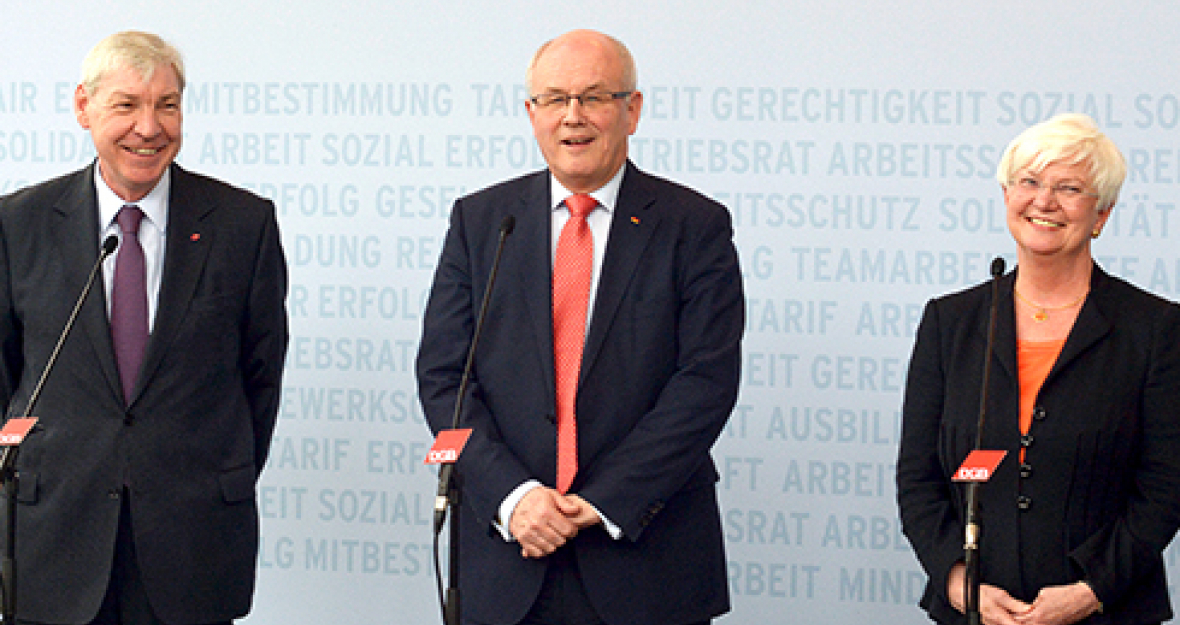 Michael Sommer, Volker Kauder und Gerda Hasselfeldt diskutierten über Arbeits- und Sozialpolitik 490x275