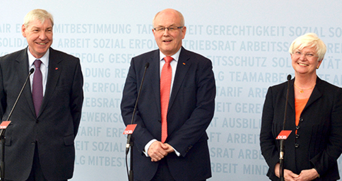 Michael Sommer, Volker Kauder und Gerda Hasselfeldt diskutierten über Arbeits- und Sozialpolitik 490x275