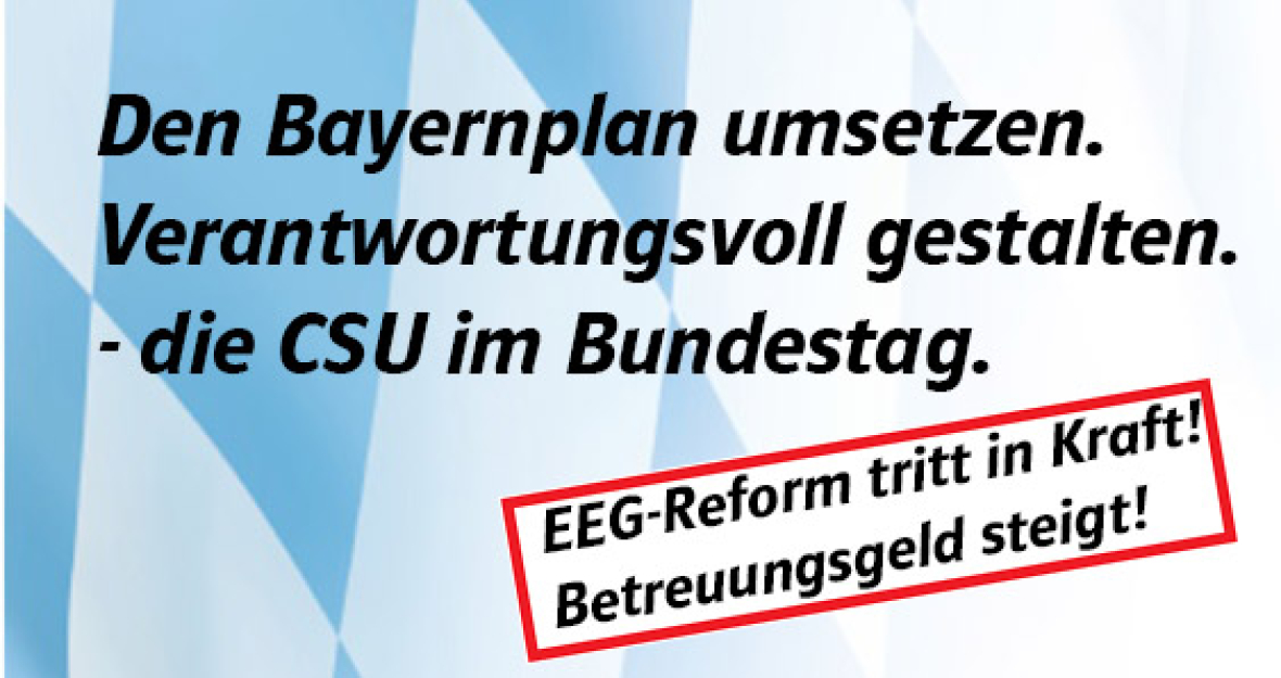 EEG-Reform: Kosten bremsen. Betreuungsgeld: Leistungen steigen. EEG-Reform: Kosten bremsen. Betreuungsgeld: Leistungen steigen_490x275