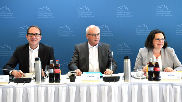 Alexander Dobrindt, Andrea Nahles, Volker Kauder während der Verabschiedung der Beschlüsse 2018